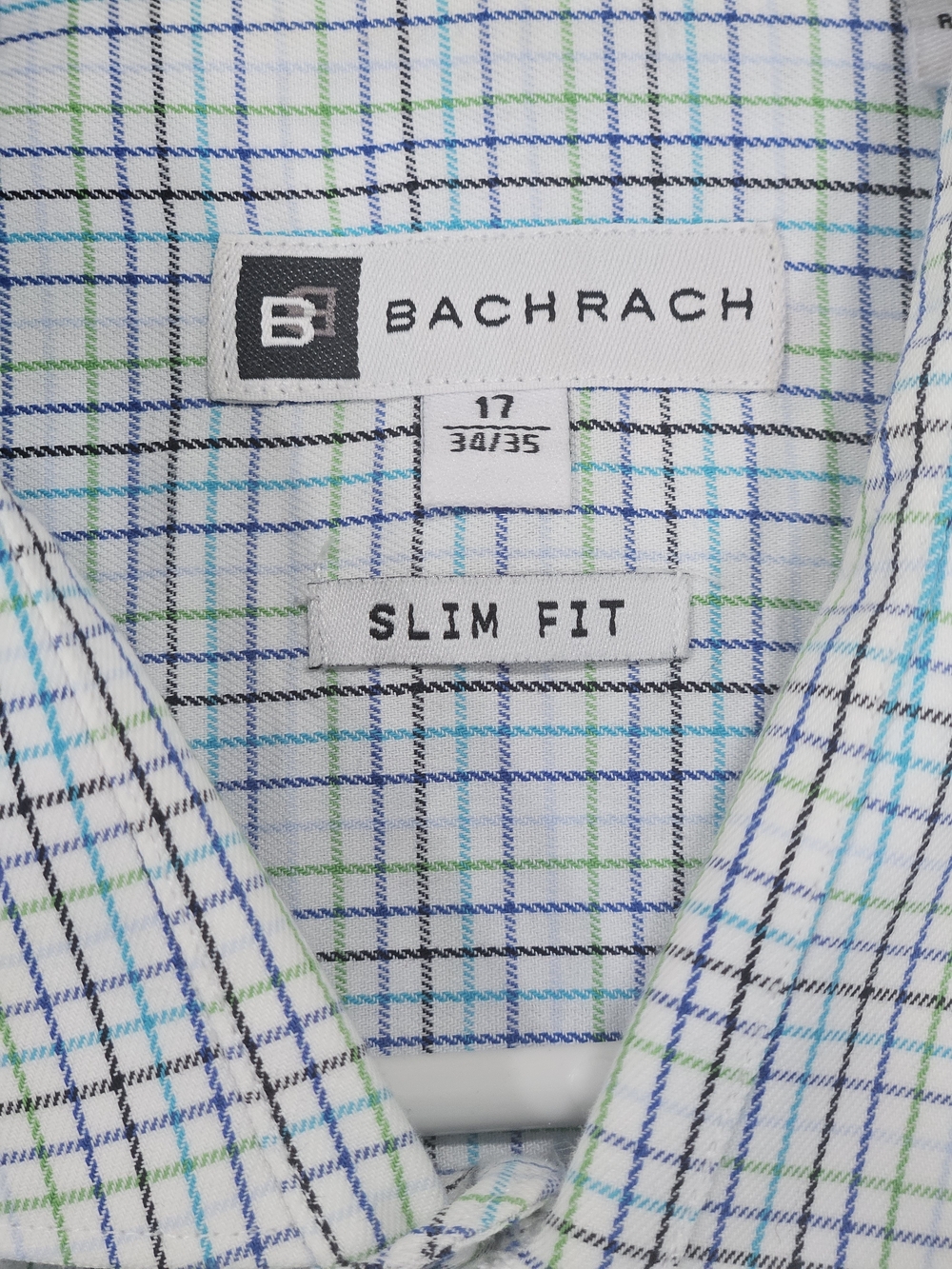 Bachrach White Plaid Button-Down with Blue & Green Lines